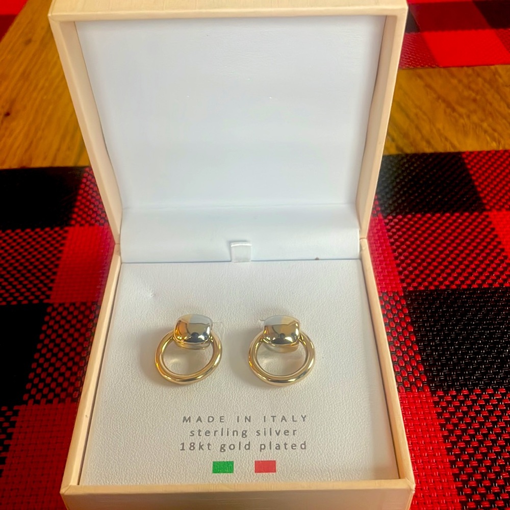 NIB Mia Fiore Sterling Silver 18kt Gold Plated Hoop Earrings